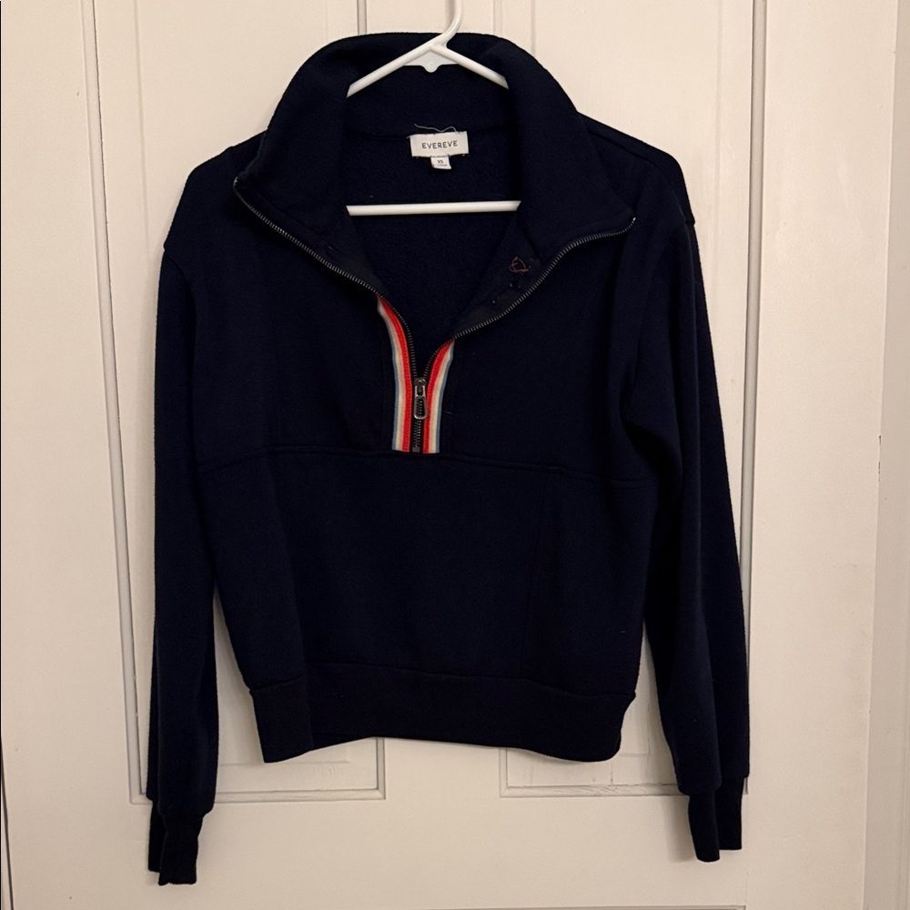 Evereve Navy Half-Zip Sweater with Red Accents